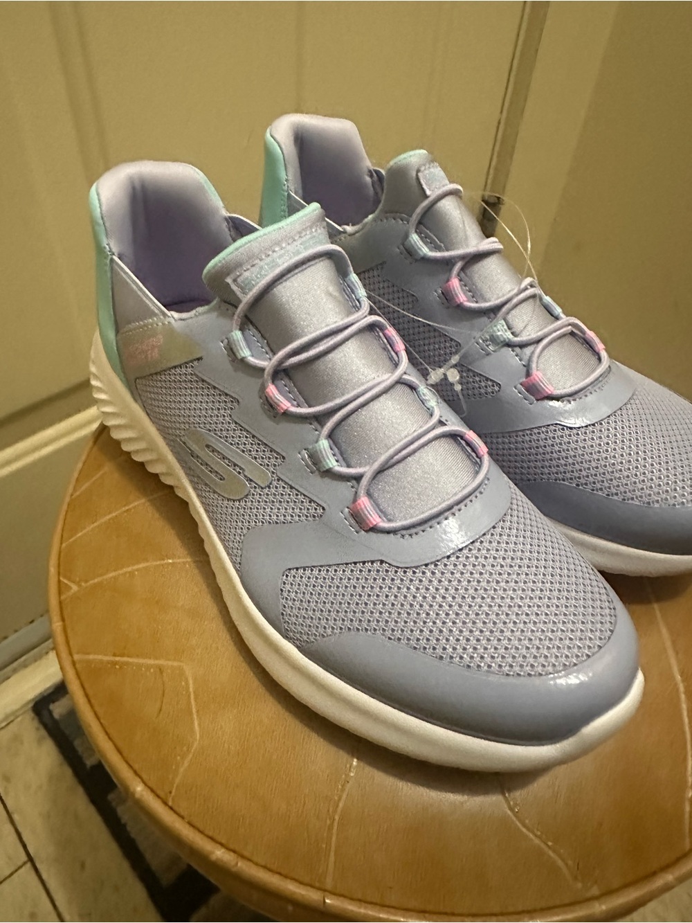 Skechers Lavender and Mint Slip-On Athletic Sneakers
